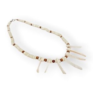 Vintage Heishi Shell Necklace Mermaid Collar Off White Beaded Sterling 15.75"